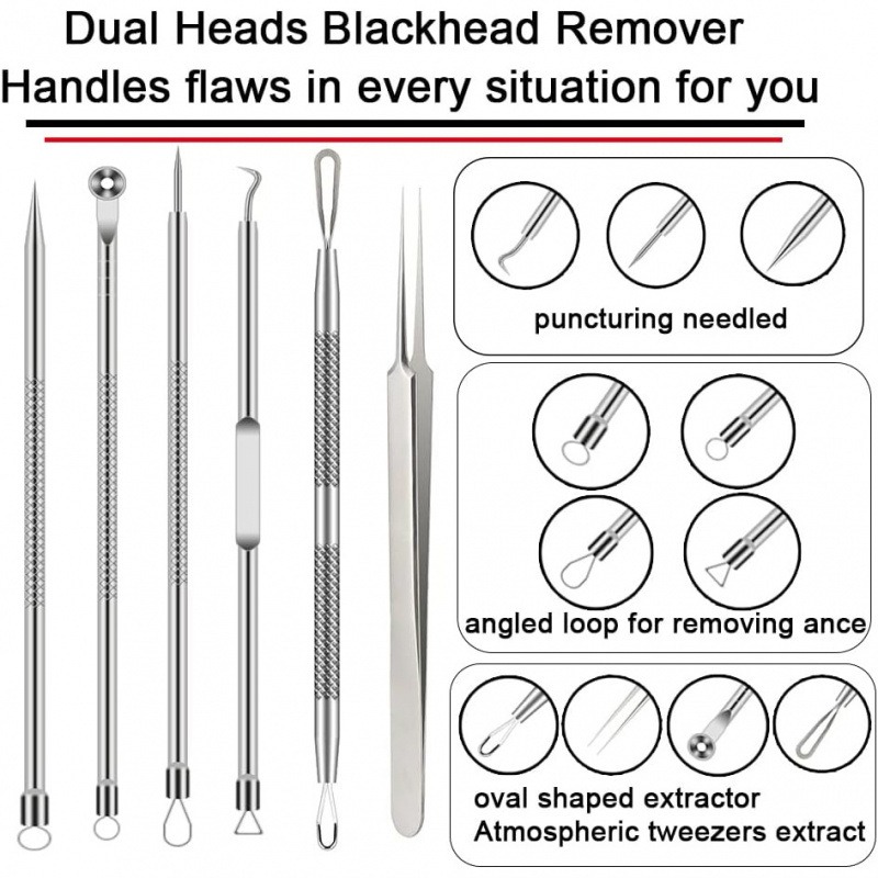 6PCS Pimple Removal Tool Black - đánh giá và giá Luxury Skincare Acne